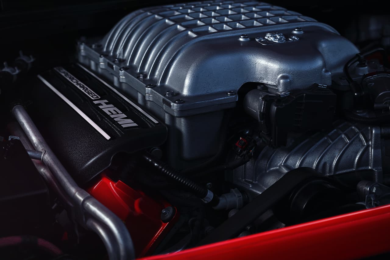 The 2018 Dodge Challenger SRT Demon’s 6.2-liter supercharged HEMI® Demon V-8 engine.