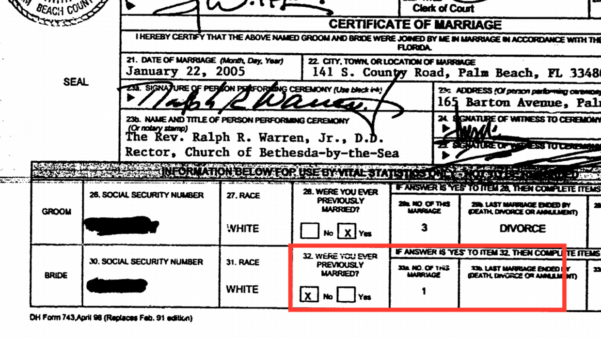 Aplicación de matrimonio de Donald y Melania Trump