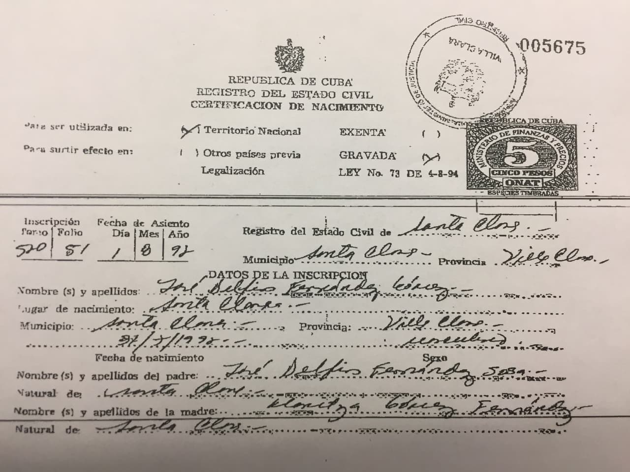 José Delfin Fernández was born Aug 1 1992 in Santa Clara, Cuba