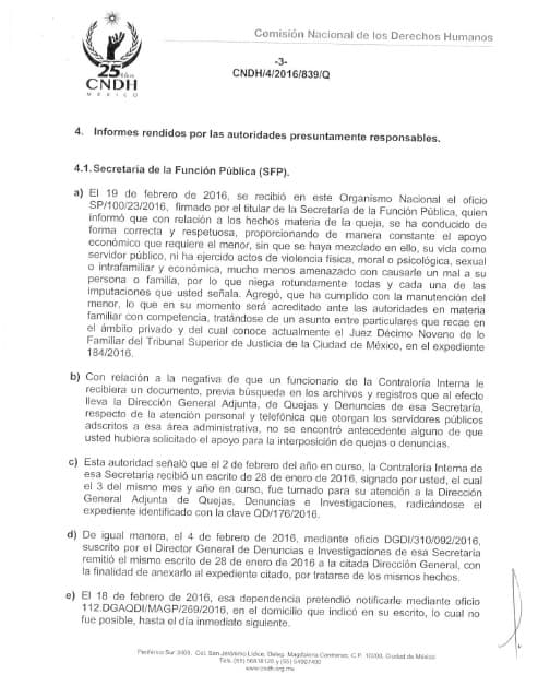 Andrade negó las acusaciones ante la Comisión Nacional de los Derechos Humanos.