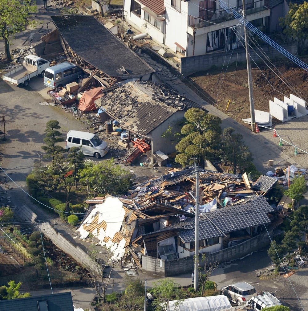 Aspecto aéreo que muestra el poder destructor del terremoto que sacudió la zona de la prefectura de Kumamoto