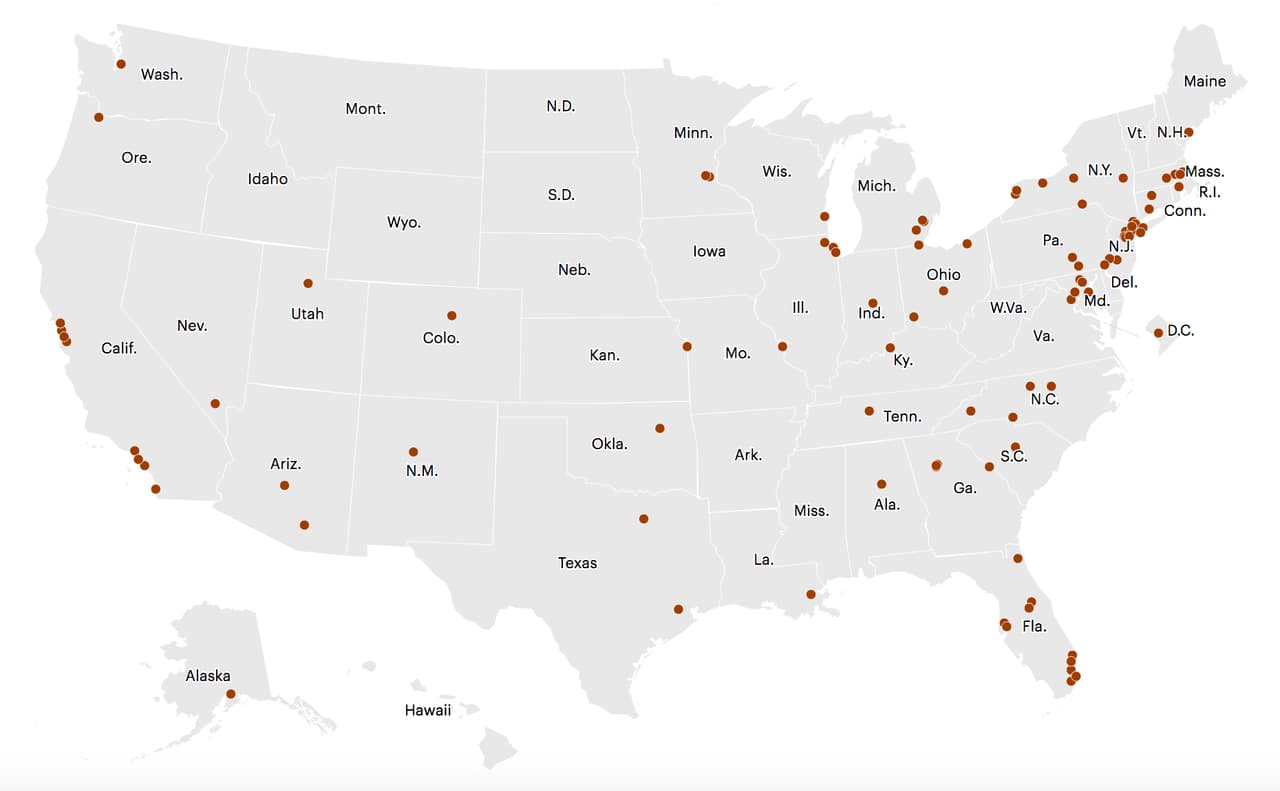 Mapa de las amenazas de bomba a centros judíos hasta el 8 de marzo