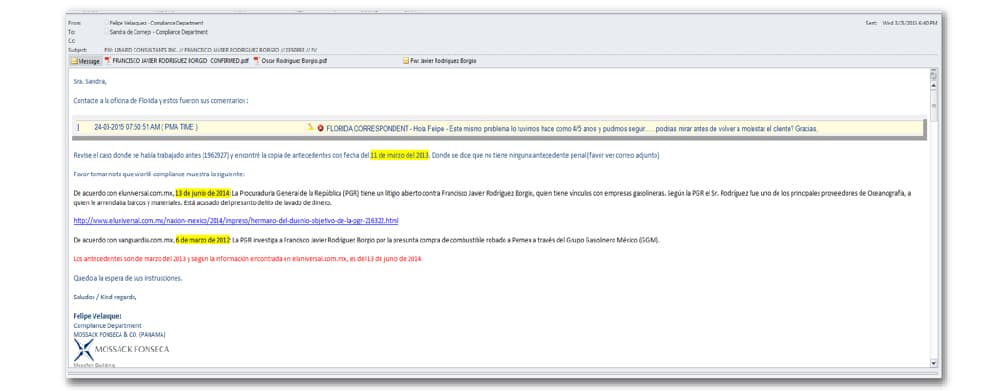 Email de respuesta de Mossack Fonseca