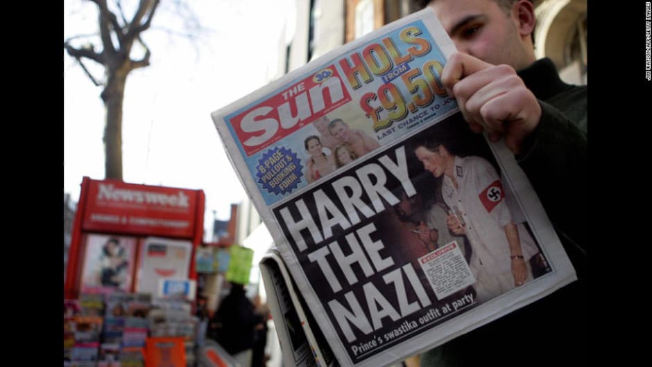 <b>Príncipe Harry. </b>Príncipe, la próxima vez no te disfraces de un enemigo histórico que quiso acabar con tu país.