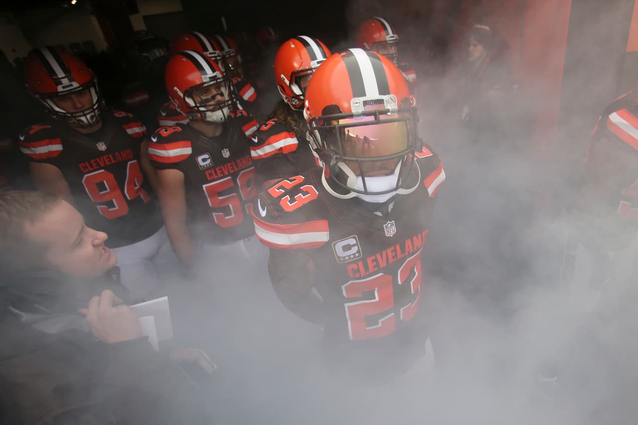 Cleveland Browns cornerback Joe Haden (23) waits for his introduction before an NFL football game against the San Diego Chargers, Saturday, Dec. 24, 2016, in Cleveland. (AP Photo/Aaron Josefczyk)