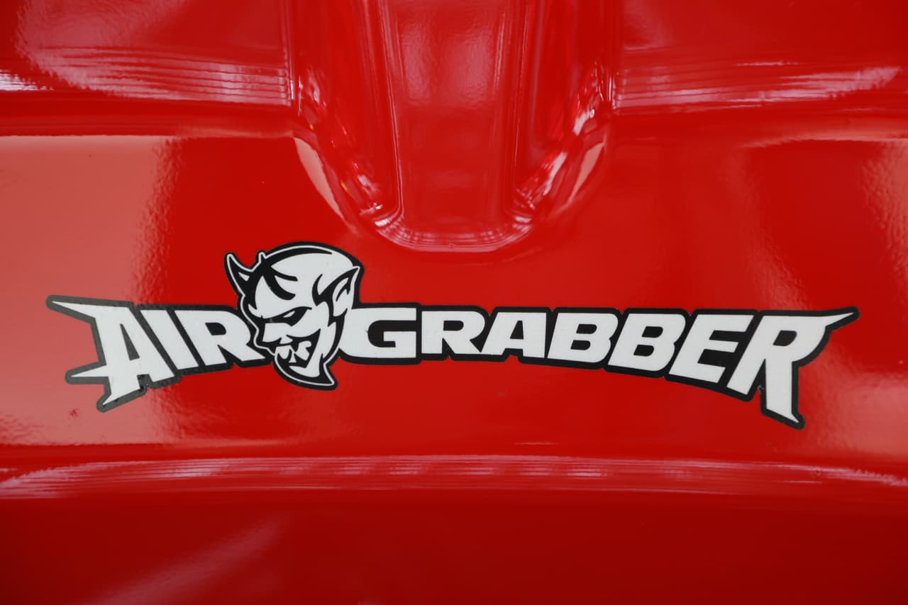 The Air-Grabber™ logo on the underside of the hood of the 2018 Dodge Challenger SRT Demon.