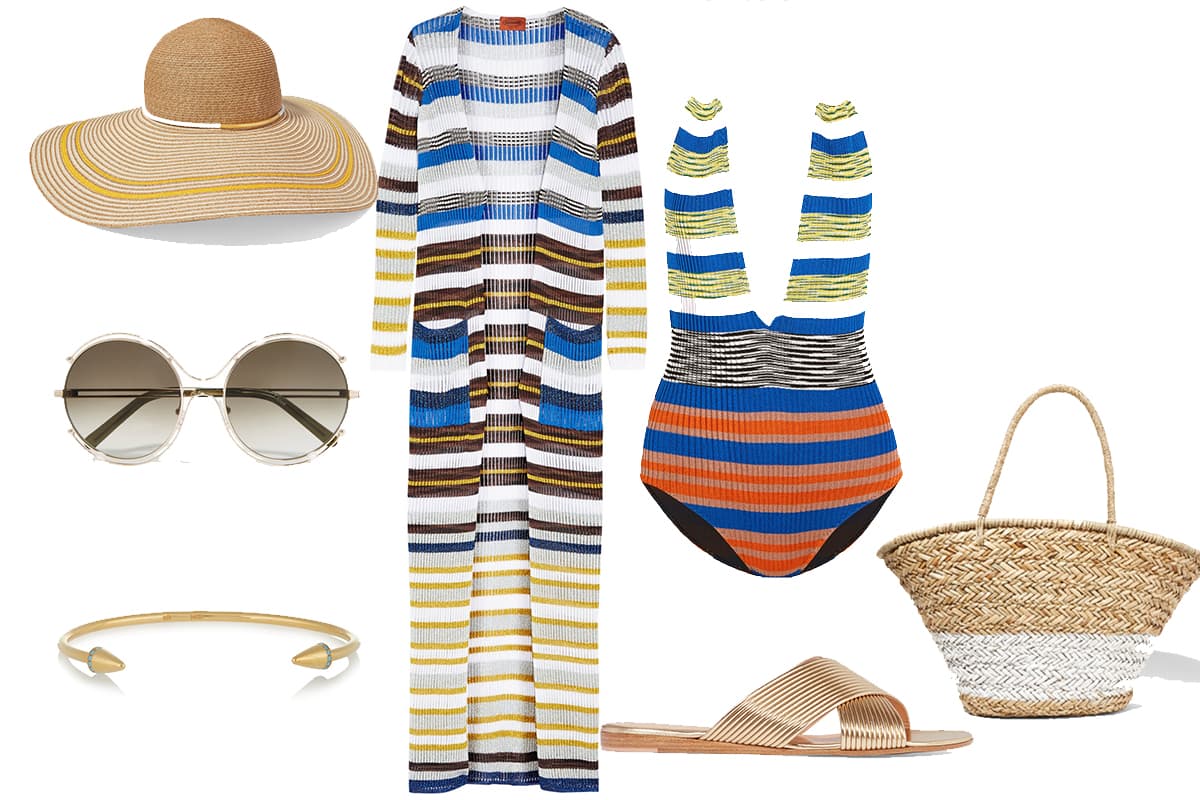 Look 4: Bora Bora | Que mejor paleta de color que la misma naturaleza: utiliza los tonos de la tierra acompañados con figuras geométricas para lucir esta tendencia. Los accesorios juegan un papel de suma importancia en este look: usa collares largos, piedras semi preciosas y crochet. La top model Gisele Bündchen es una experta en este estilo hippie-chic. Traje de baño: Missoni. Lentes: Chloé. Sombrero: Zingara. Bolsa: Mango. Sandalias: Gianvito Rossi. Pulsera IAM. Vestido: Missoni.