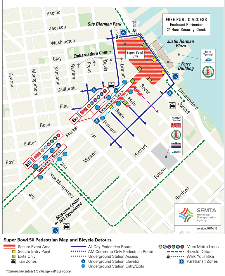 Mapa bicicleta y peatones Super Bowl