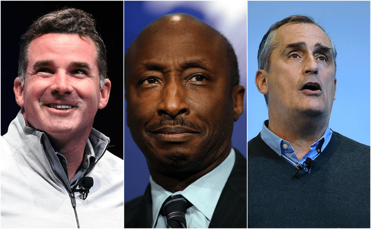 Sobre estas líneas, el director general de Under Armour, Kevin Plank; el consejero delegado de Merck, Kenneth Frazier; y el director general de Intel, Brian Krzanich.