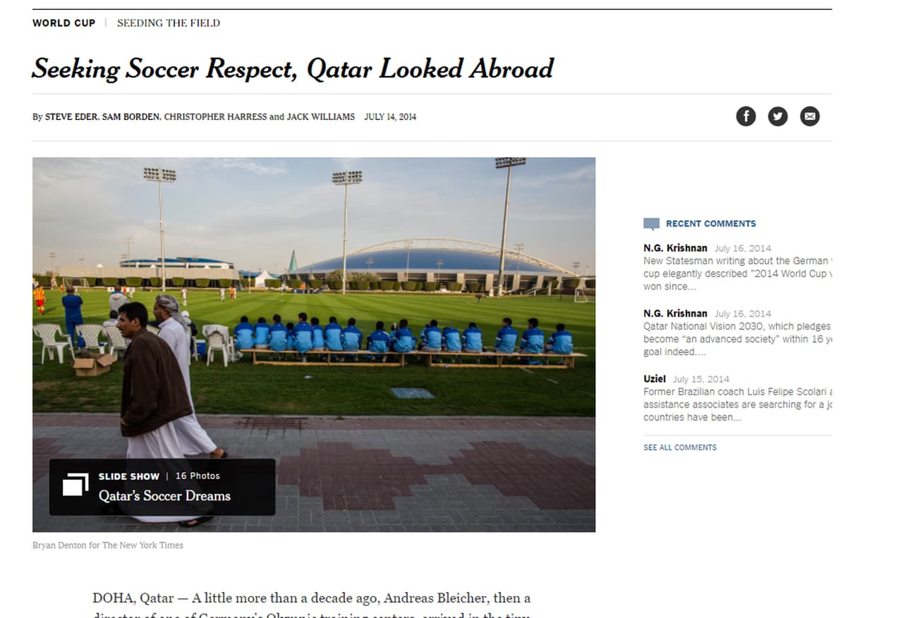 Ya en 2014, una investigación del periódico The New York Times documentó esta práctica de la Aspire Academy con miras al Mundial 2022.