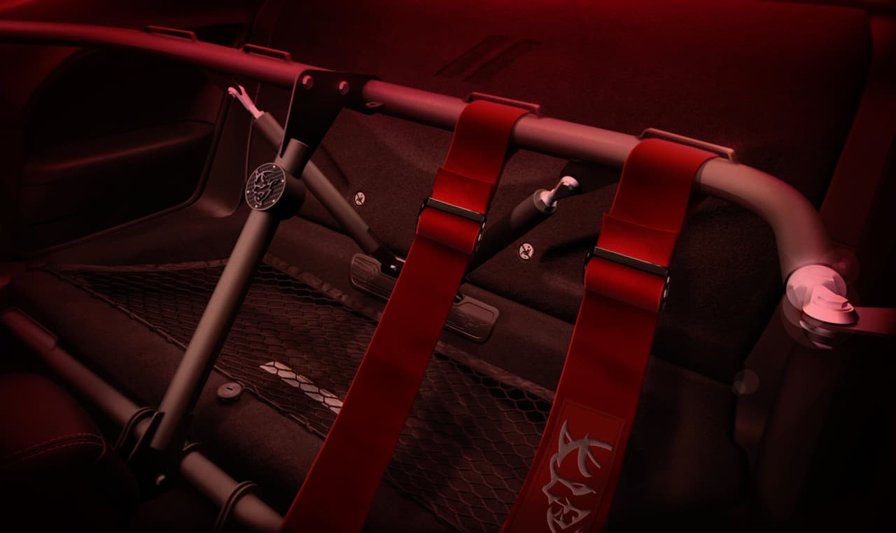 The 2018 Dodge Challenger SRT Demon includes factory-fitted mounting points for a four-point harness bar available through Speedlogix.