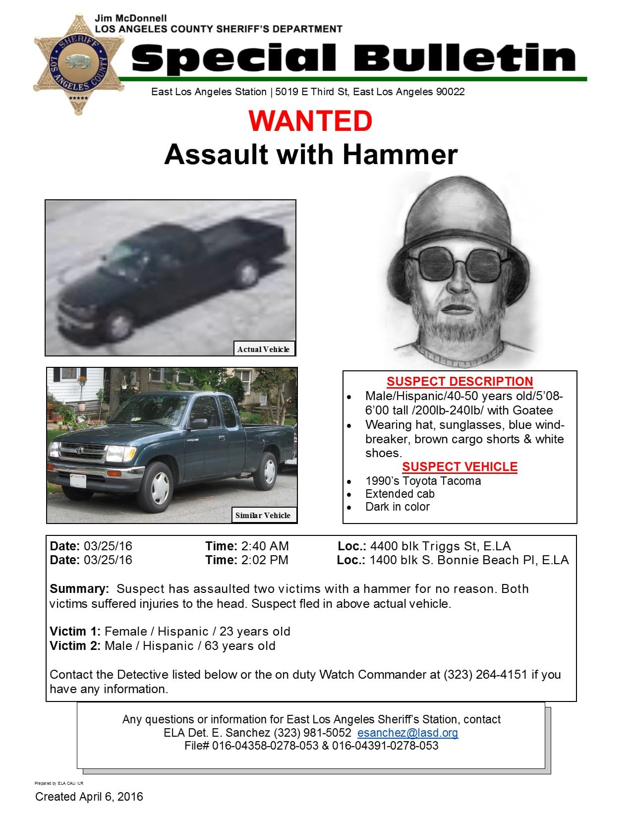 LASD busca a un sospechoso acusado de dos ataques en el Este de Los Ángeles.