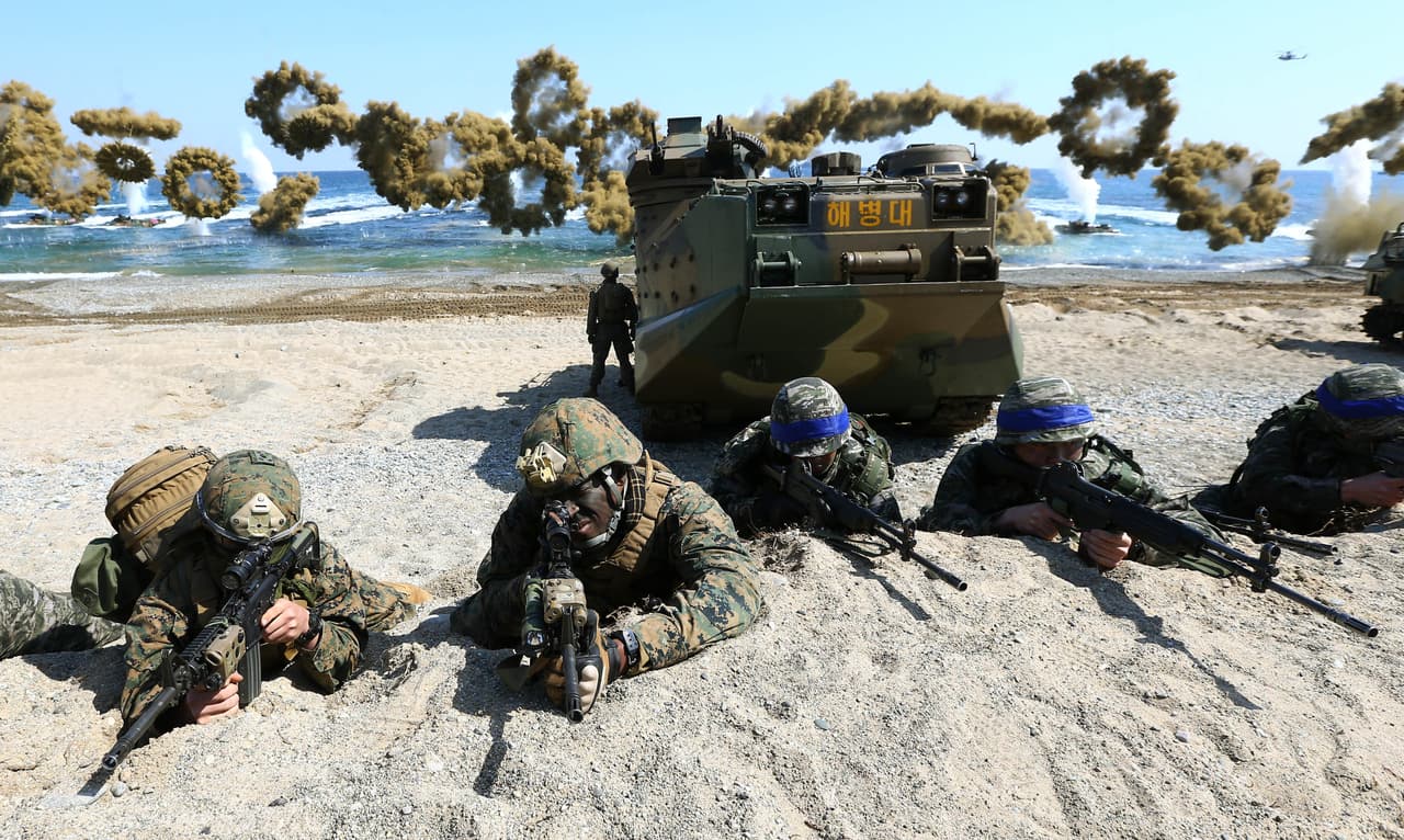 Marines de EEUU y de Corea del Sur en el ejercicio militar conjunto.