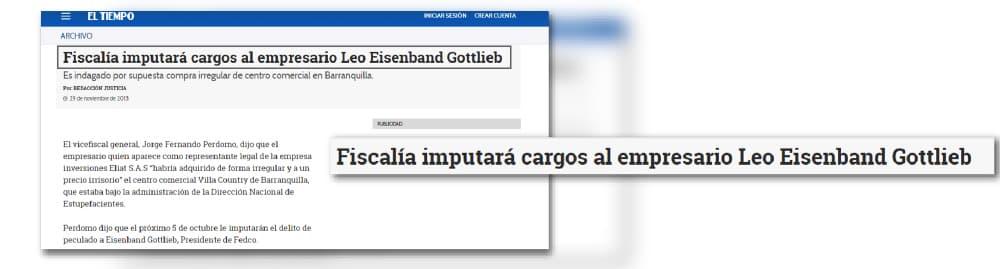 Noticia aparecida en El Tiempo