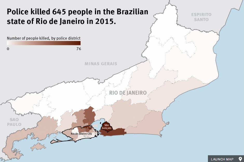 La policía mató 645 personas en Rio de Janeiro en 2015.