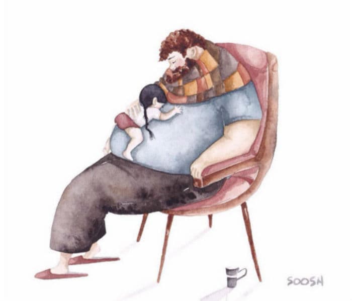 La siesta. En sus ilustraciones la artista ucraniana Snezhana Soosh refleja lo que sería la relación soñada con su padre