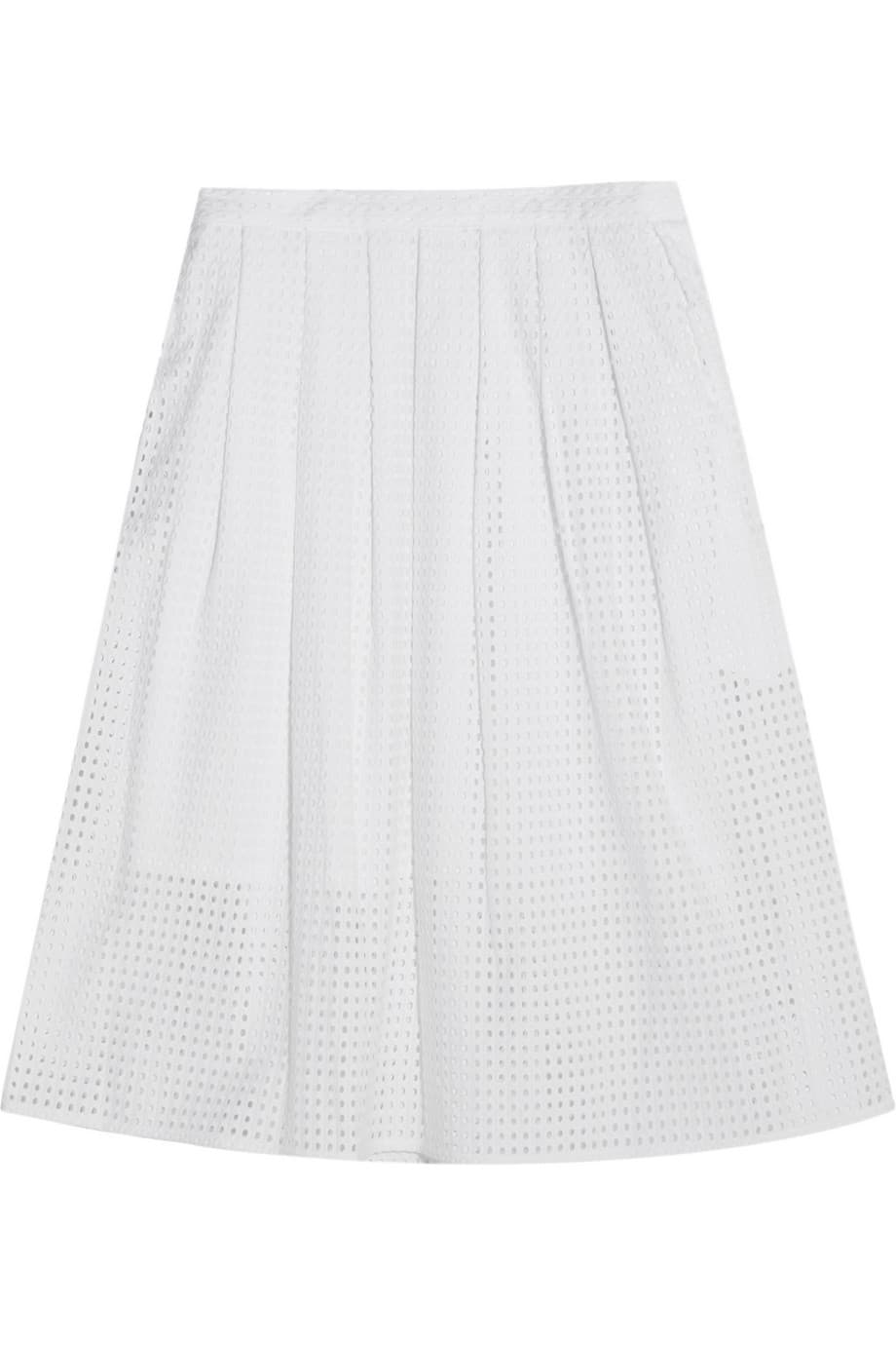 7. Una falda corte en A es un esencial chic del verano. Se ajusta naturalmente a tu cintura, creando una silueta que beneficia a cualquier mujer. busca una de tablones o plisada como esta de DKNY.
<br>