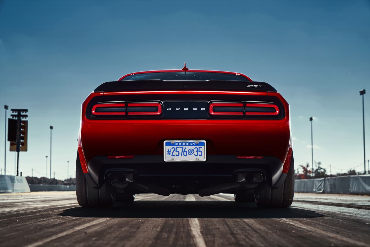 2018 Dodge Challenger SRT Demon reveals the car's wide body.