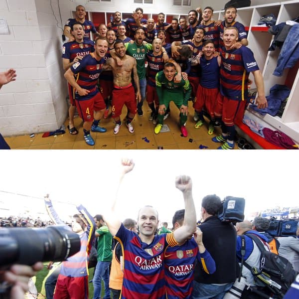 La foto de los campeones en el vestuario luego de abandonar en campo.