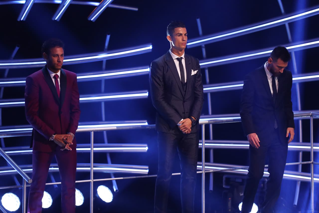 LONDON, ENGLAND - OCTOBER 23: Lionel Messi, Cristiano Ronaldo and Neymar are named in The Fifa FifPro World XI during The Best FIFA Football Awards Show on October 23, 2017 in London, England. (Photo by Michael Steele/Getty Images)