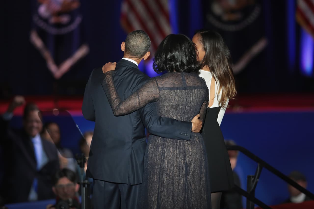 Así lució la familia Obama en el discurso dado en Chicago en la noche del martes.