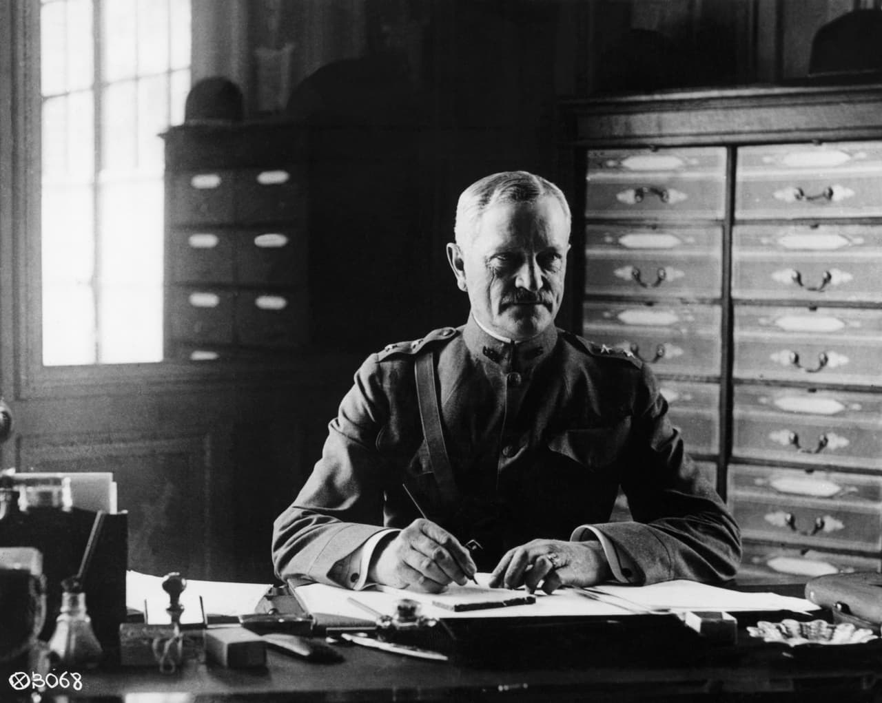 Chaumont, France-ORIGINAL CAPTION READS: General John J. Pershing at his desk at Chaumont. Photographed during World War I (1914-1918).