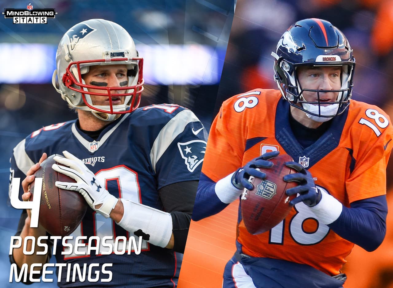 2.- Triunfos en casa.- En los cuatro juego de playoff entre Brady y Manning, el quarterback local ha ganado en cada ocasión. Manning busca ligar tres triunfos ante Brady en postemporada. Los Colts de Manning vencieron a los Patriots de Brady en el Juego por el Campeonato de la AFC del 2006 en Indianapolis y Manning lideró a los Broncos a vencer a los Patriots en el Juego por el Cameponato de la AFC de 2013 en Denver.
