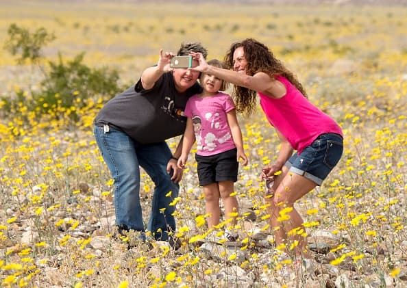 Turistas visitan el parque nacional de Death Valley para observar el "super bloom".