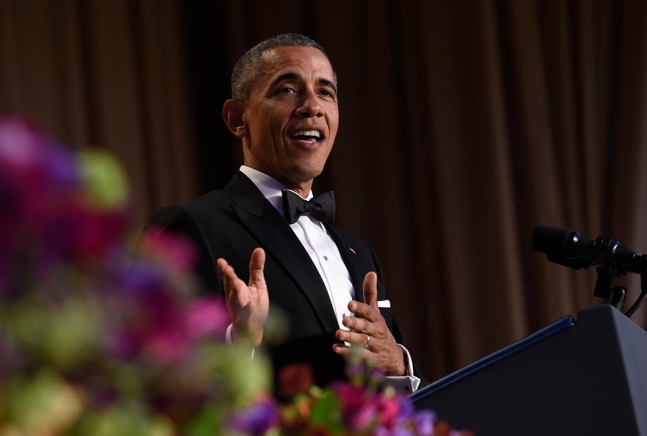 Barack Obama durante su actuación en la cena anual de Corresponsales de la Casa Blanca