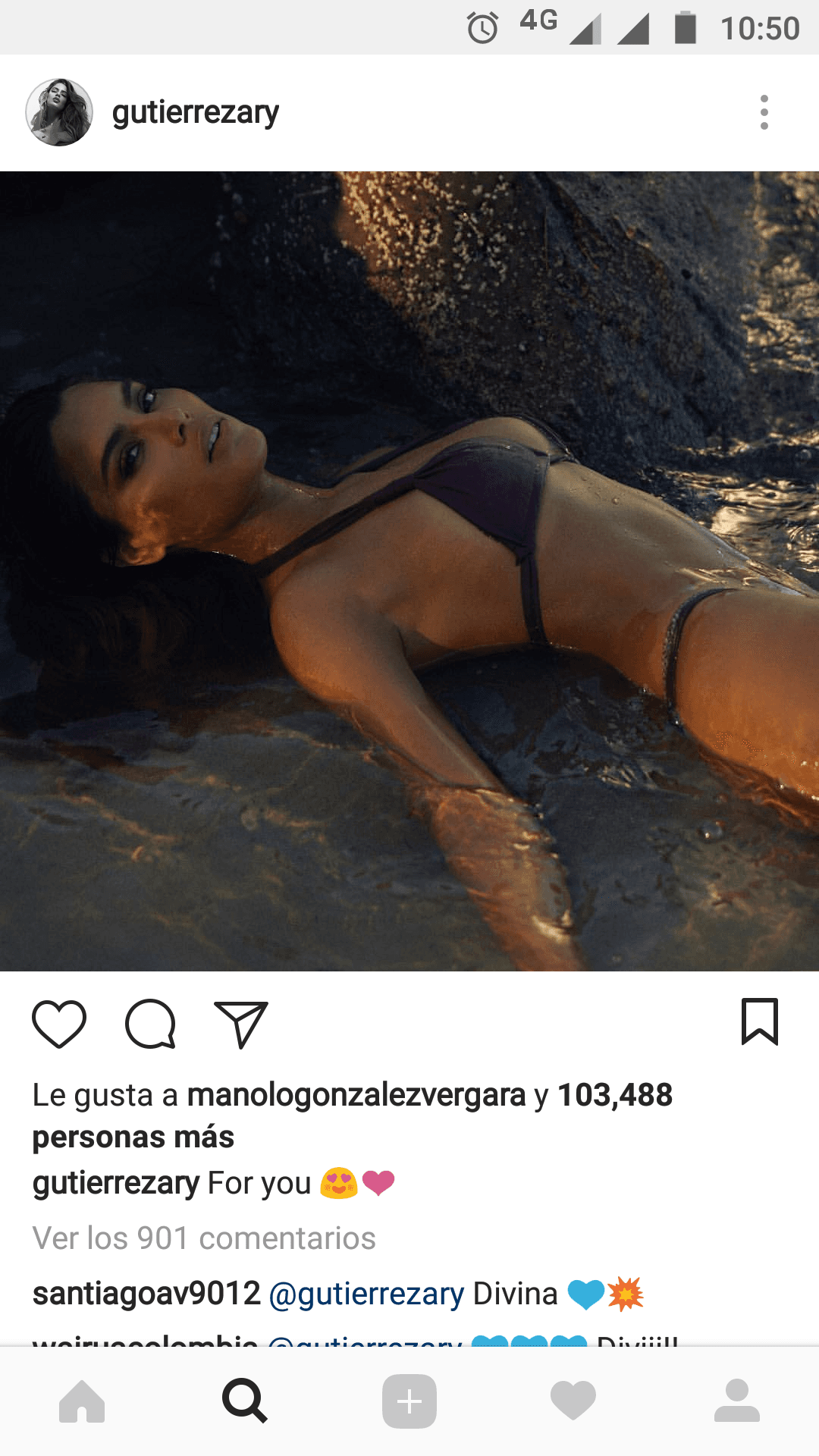 Esta es la última foto que la modelo compartió en su cuenta de Instagram con la leyenda "For you 😍❤️", sin mencionar a quien iba dedicada la instantánea y sin contar con el respectivo 'like' del italiano.
