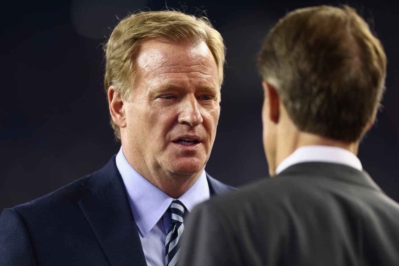 FOXBORO, MA - SEPTEMBER 07: NFL Commissioner Roger Goodell looks on before the game between the Kansas City Chiefs and the New England Patriots at Gillette Stadium on September 7, 2017 in Foxboro, Massachusetts. (Photo by Maddie Meyer/Getty Images)