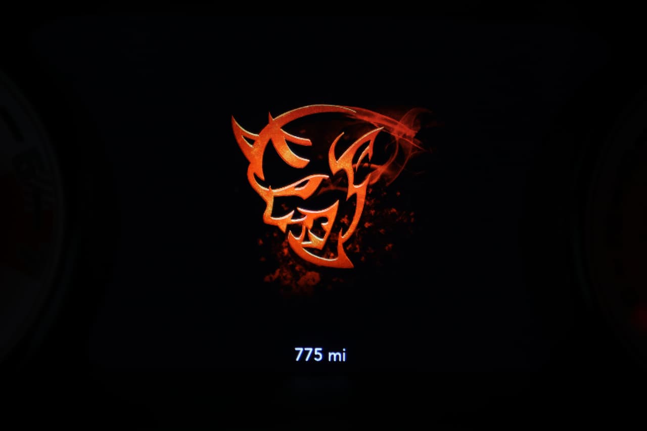 The Demon logo appears at startup in the 7-inch instrument cluster screen in the 2018 Dodge Challenger SRT Demon.