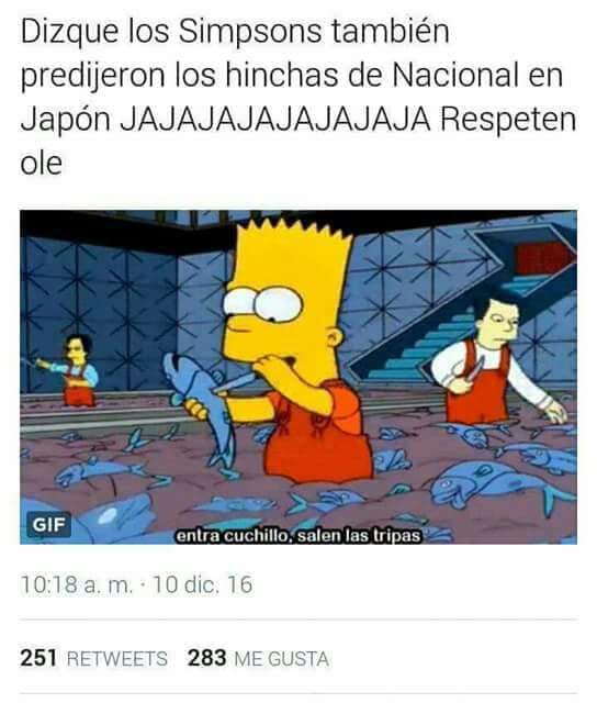 De nuevo, Los Simpson fueron parte de la burla al equipo colombiano en o que algunos afirman es una predicción.