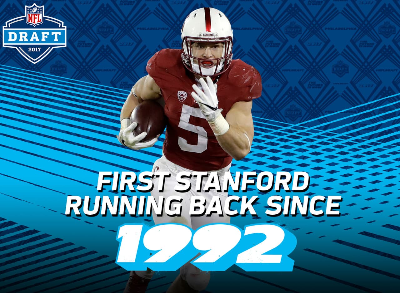 <b>¿Rompiendo el molde de corredor cardenal?</b>
<br>Christian McCaffrey podría convertirse en el primer corredor de Stanford tomadao en la primera ronda después de "Touchdown" Tommy Vardell en 1992 (noveno general para Browns). Ningún jugador de Stanford en la era del Super Bowl ha registrado una temporada de 1,000 yardas en la NFL.