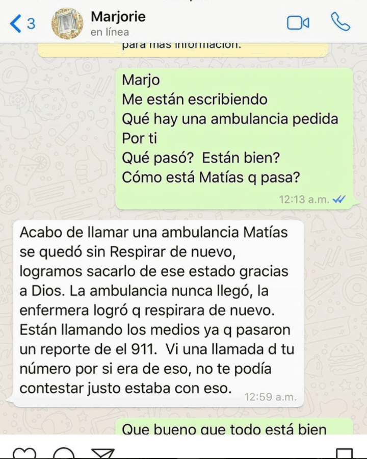 Este chat demuestra que Julián Gil le escribió a Marjorie de Sousa a las 12:13 pm a contarle que algunas personas le habían preguntado por la salud de Matías.