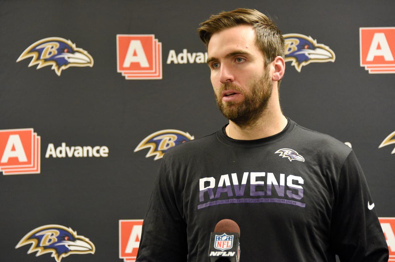 Baltimore Ravens quarterback Joe Flacco during a press conference following an NFL football game against the Pittsburgh Steelers on Sunday, Dec. 25, 2016, in Pittsburgh. Pittsburgh won 31-27.(AP Photo/Don Wright)