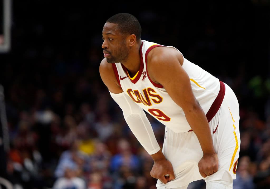 CLEVELAND, OH - JANUARY 18: Dwyane Wade #9 of the Cleveland Cavaliers looks on against the Orlando Magic at Quicken Loans Arena on January 18, 2018 in Cleveland, Ohio. NOTE TO USER: User expressly acknowledges and agrees that, by downloading and or using this photograph, User is consenting to the terms and conditions of the Getty Images License Agreement. (Photo by Justin K. Aller/Getty Images)
