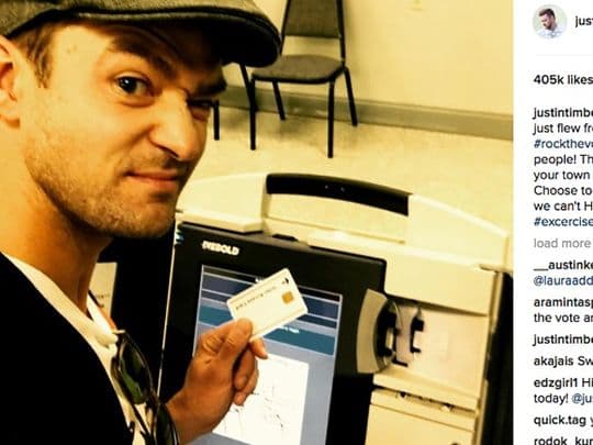 Justin Timberlake vive en California, pero viajó hasta Tennessee para la jornada de Early Voting.