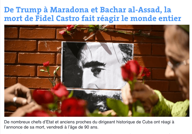 El diario francés Le Monde destaca las reacciones de distintos mandatarios del mundo por la muerte del líder de la revolución cubana.