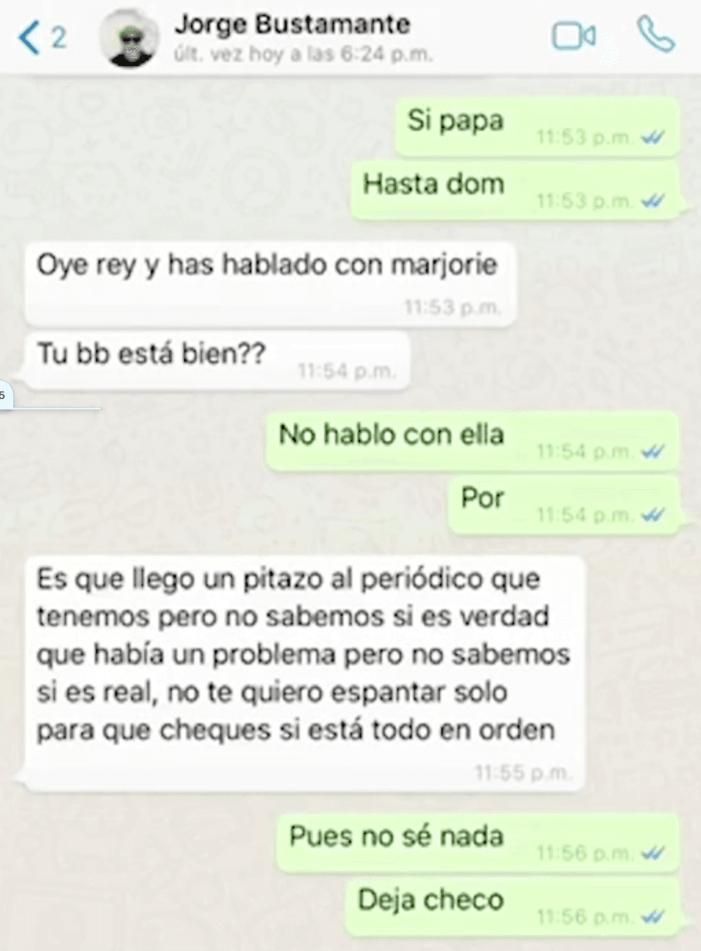 Este chat revela que Julián Gil recibió un mensaje de un periodista a las 11:54 pm preguntándole por la salud de Matías.