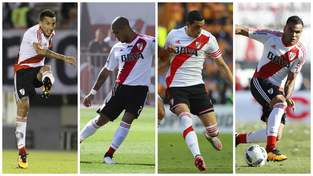 La zaga de River compuesta por Vangioni, Maidana, Funes-Mori y Mercado.
