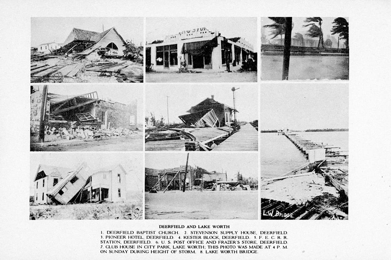 <b>2.- Huracán San Felipe (1928). Fallecidos: 2,500 en Florida, 300 en Puerto Rico.</b> Conocido también como el Huracán Okeechobee, se formó como una tormenta tropical cerca de Cabo Verde en África y llegó al caribe como un huracán de categoría 5. El 13 de septiembre golpeó a Puerto Rico matando a 312 personas. Cuatro días después tocó tierra como categoría 4 cerca de West Pal Beach, Florida. Impactó severamente al lago Okeechobee y rompió un dique que causó una inmensa inundación de más de 20 pies de altura en cientos de millas cuadradas.