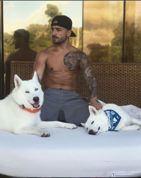 O disfrutando una tarde con sus dos perros a los que ama con locura y con quienes gusta pasar todo el tiempo que puede cuando está en su residencia en Miami.