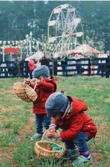 Zoe Saldaña y sus gemelos adorables buscando huevos.