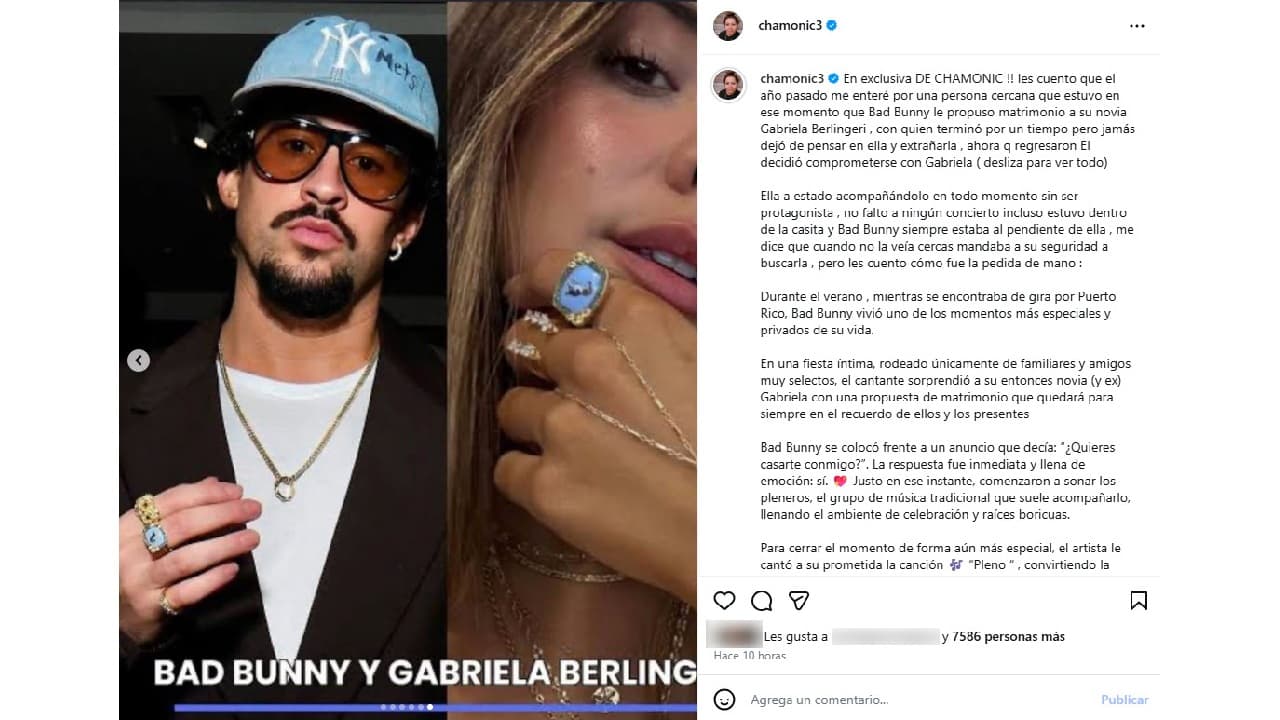 Bad Bunny y Gabriela Berlingeri tendrían un anillo igual.