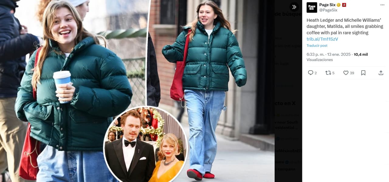 Matilda, hija de Heath Ledger, paseando en Brooklyn, Nueva York.
