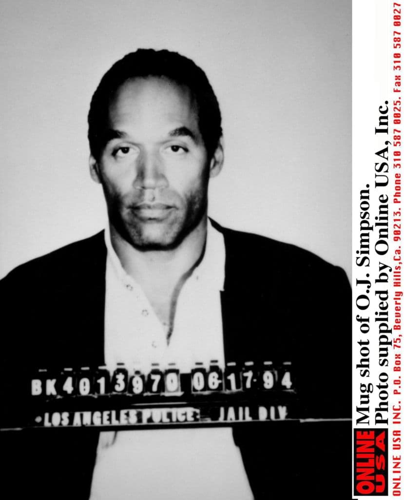 Foto policial del ex jugador de fútbol americano, Orenthal James, mejor conocido como O. J. Simpson.