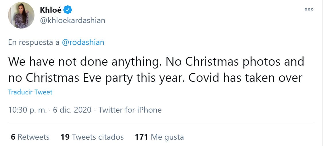 "No hemos hecho nada. 
<b><a href="https://www.univision.com/famosos/la-navidad-ya-llego-a-la-casa-de-muchos-famosos-y-con-estas-fotos-nos-muestran-su-espiritu-decembrino-fotos" target="_blank">No hay fotos de Navidad</a> </b>ni fiesta de Nochebuena este año. Covid se ha hecho cargo", tuiteó.
<br>