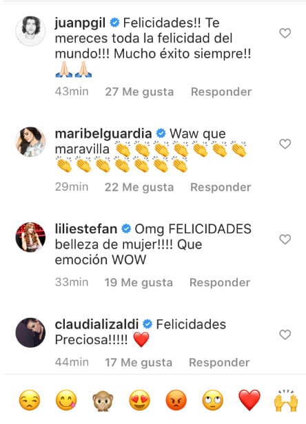 Las felicitaciones no tardaron en llegar, varias personalidades de la farándula le dejaron mensajes a través de Instagram: "Omg ¡felicidades belleza de mujer! Qué emoción, wow" le escribió Lili Estefan.