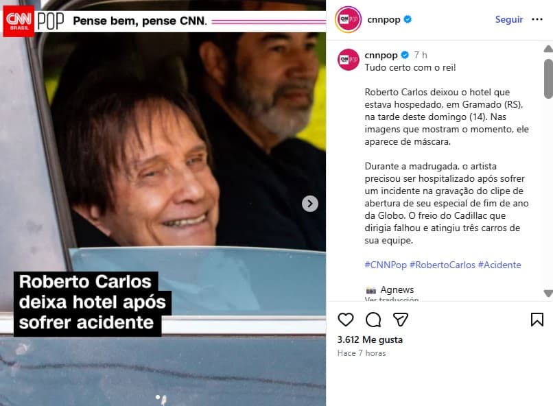 Roberto Carlos fue captado tras su incidente.